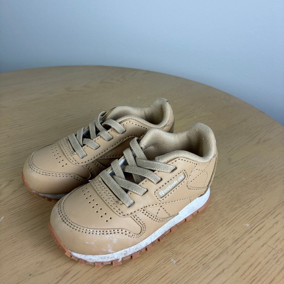 Reebok Classic Shoes Toddler 6 Tan Lace Up Sneakers Baby Retro Sporty Neutral - Picture 4 of 7